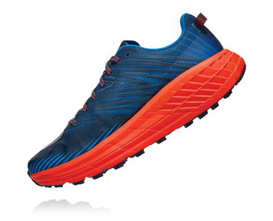 Hoka One One Mens Trail Shoes - Speedgoat 4 - Blue/Red - NVWS79021